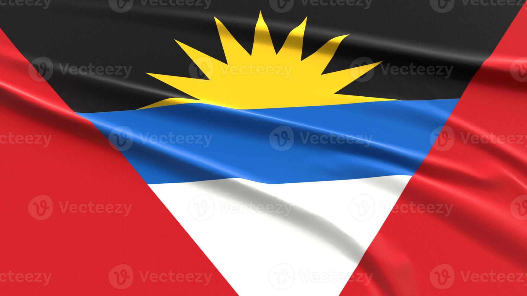Antigua and Barbuda flag. Fabric textured Antiguan flag. 3D render illustration. photo