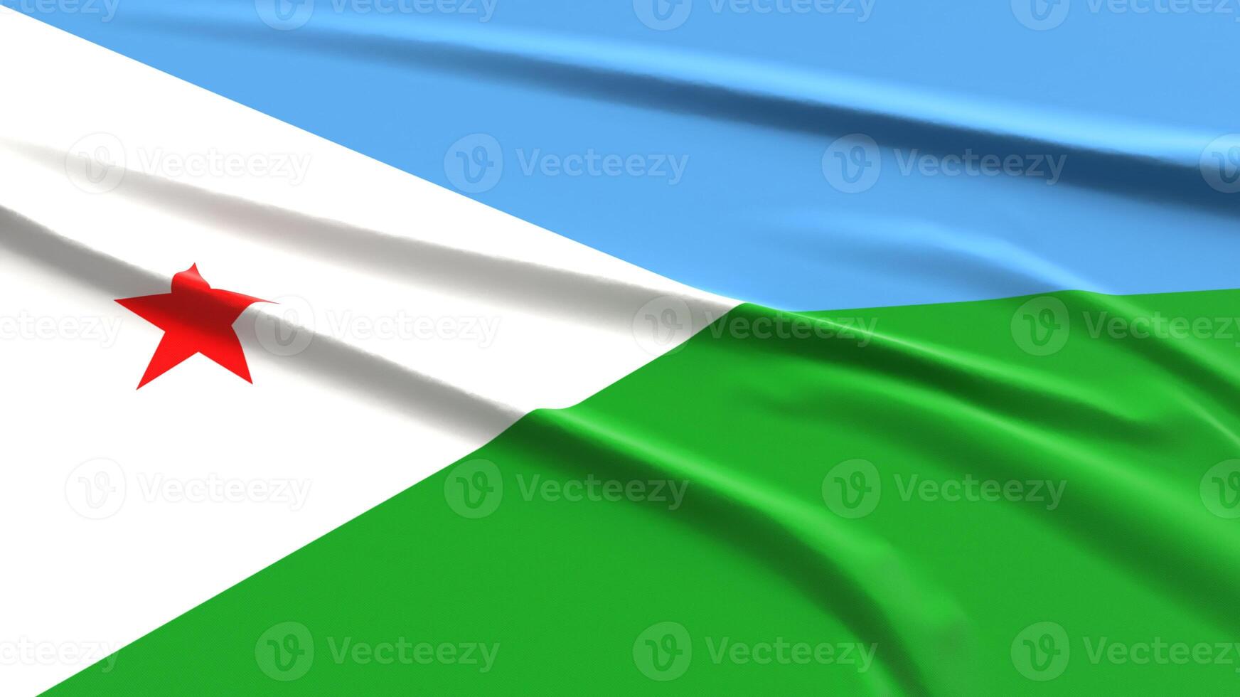 Djibouti Flag. Fabric textured Djiboutians Flag. 3D Render Illustration. photo