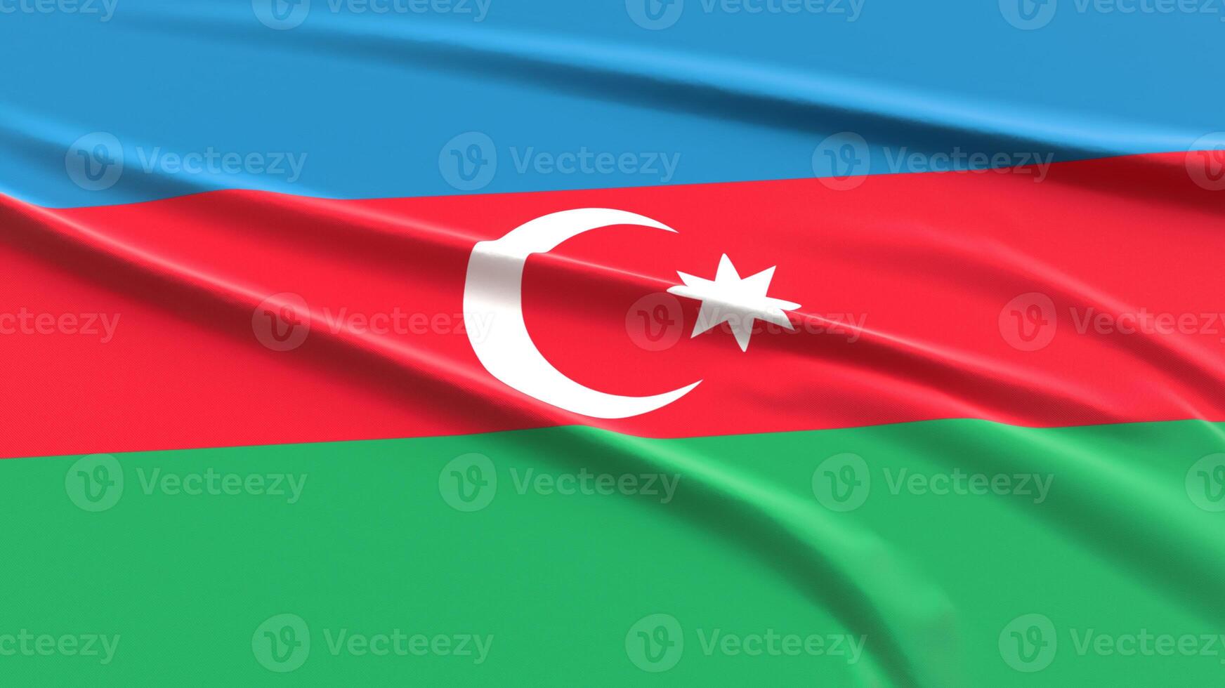 Azerbaijan Flag. Fabric textured Azerbaijani Flag. 3D render illustration. photo