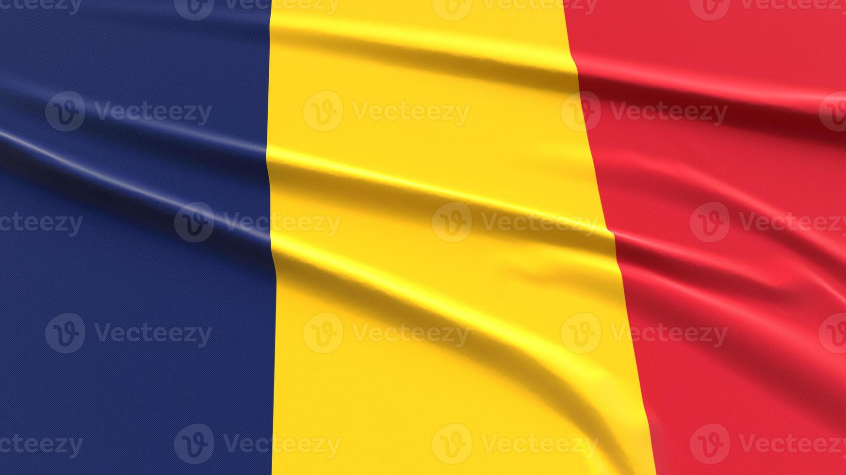 Chad Flag. Fabric textured Chadian Flag. 3D Render Illustration. photo