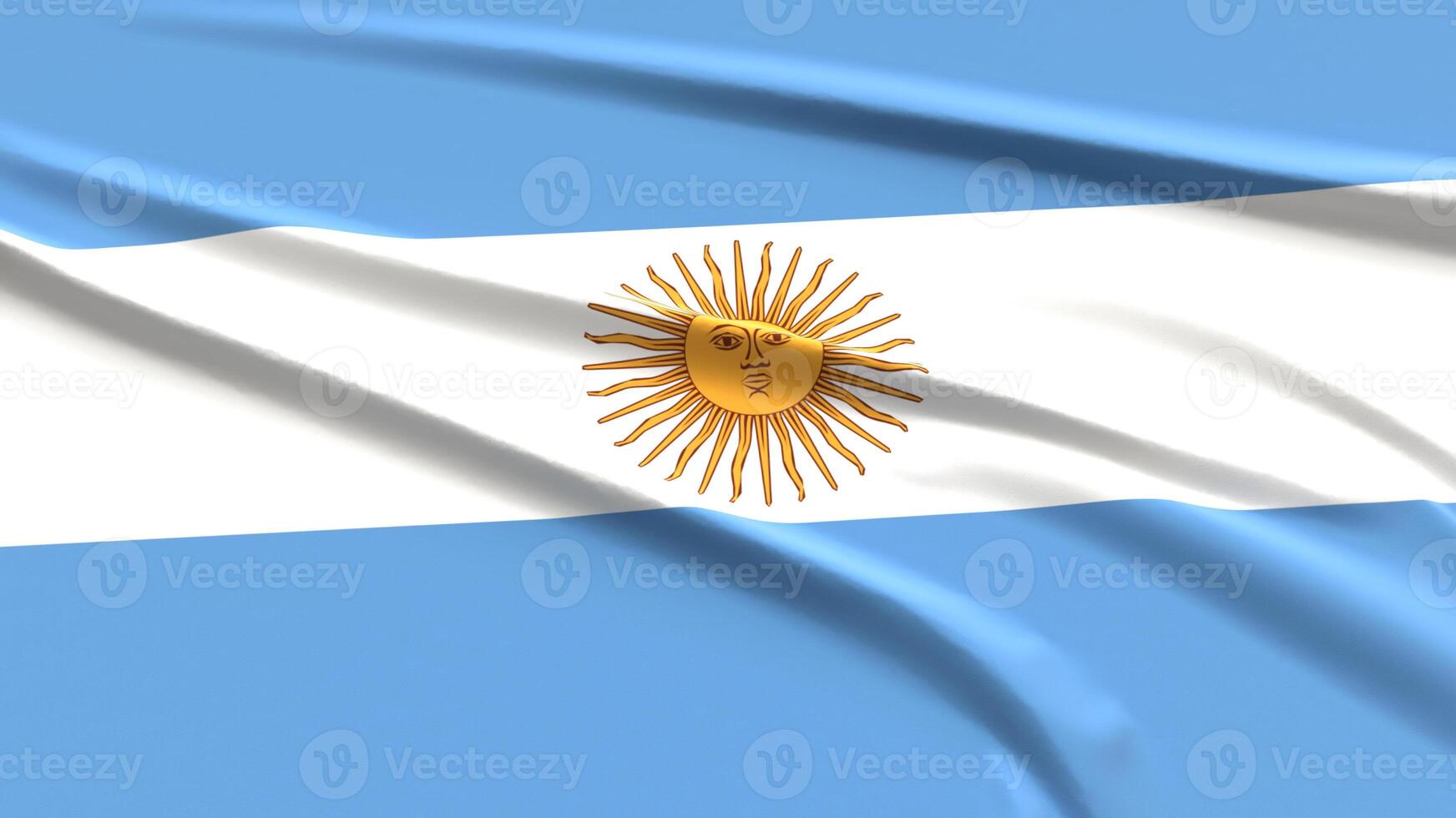 Argentina flag. Fabric textured Argentinian flag. 3D render illustration. photo