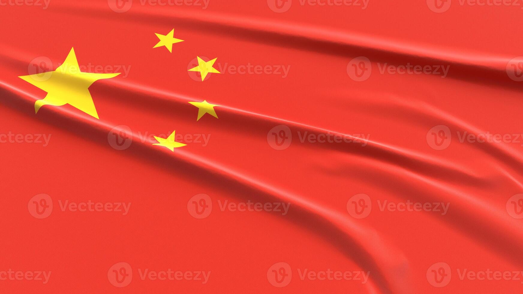 China Flag. Fabric textured Chinese Flag. 3D Render Illustration. photo