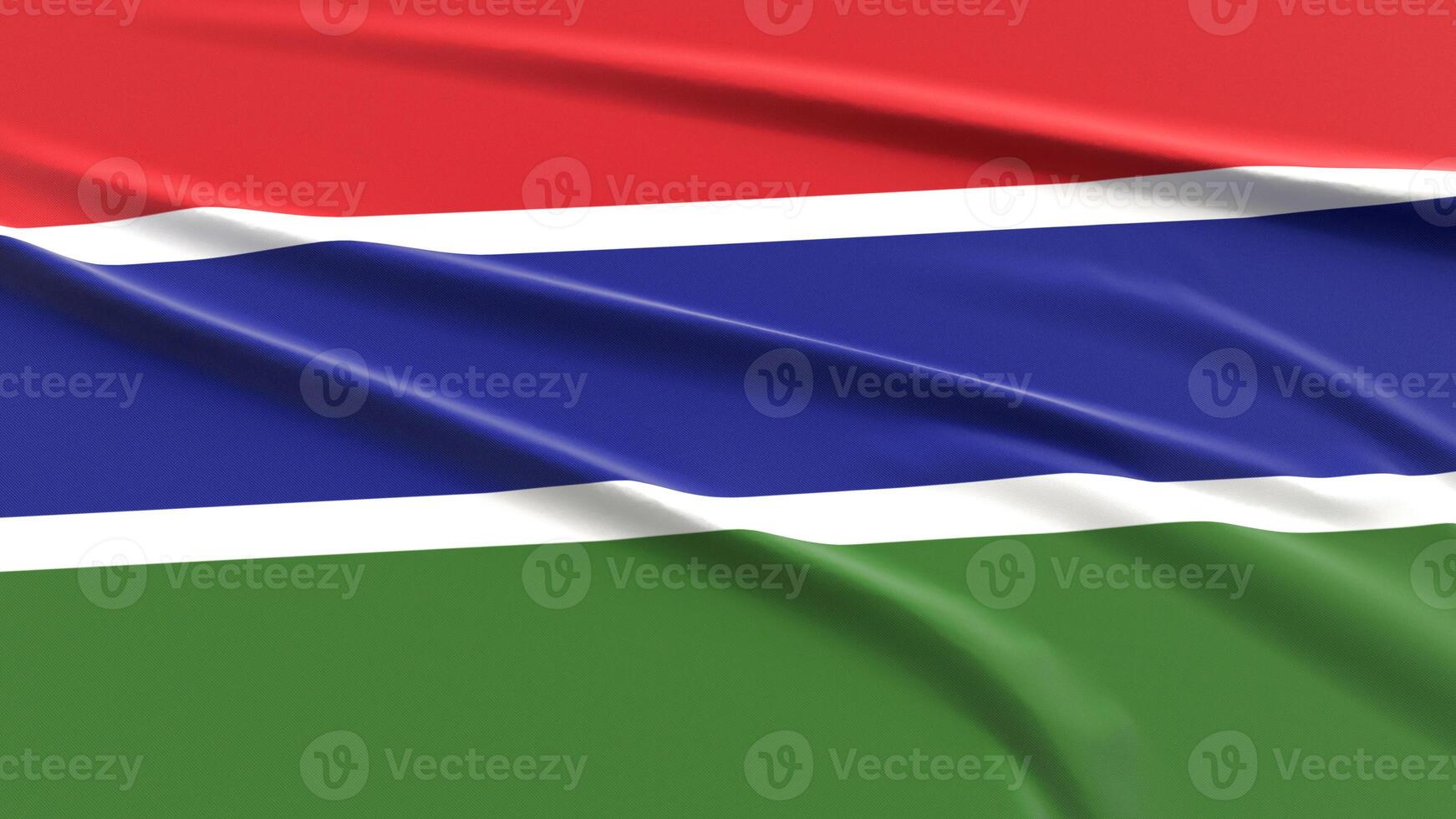 Gambia Flag. Fabric textured Gambian Flag. 3D Render Illustration. photo