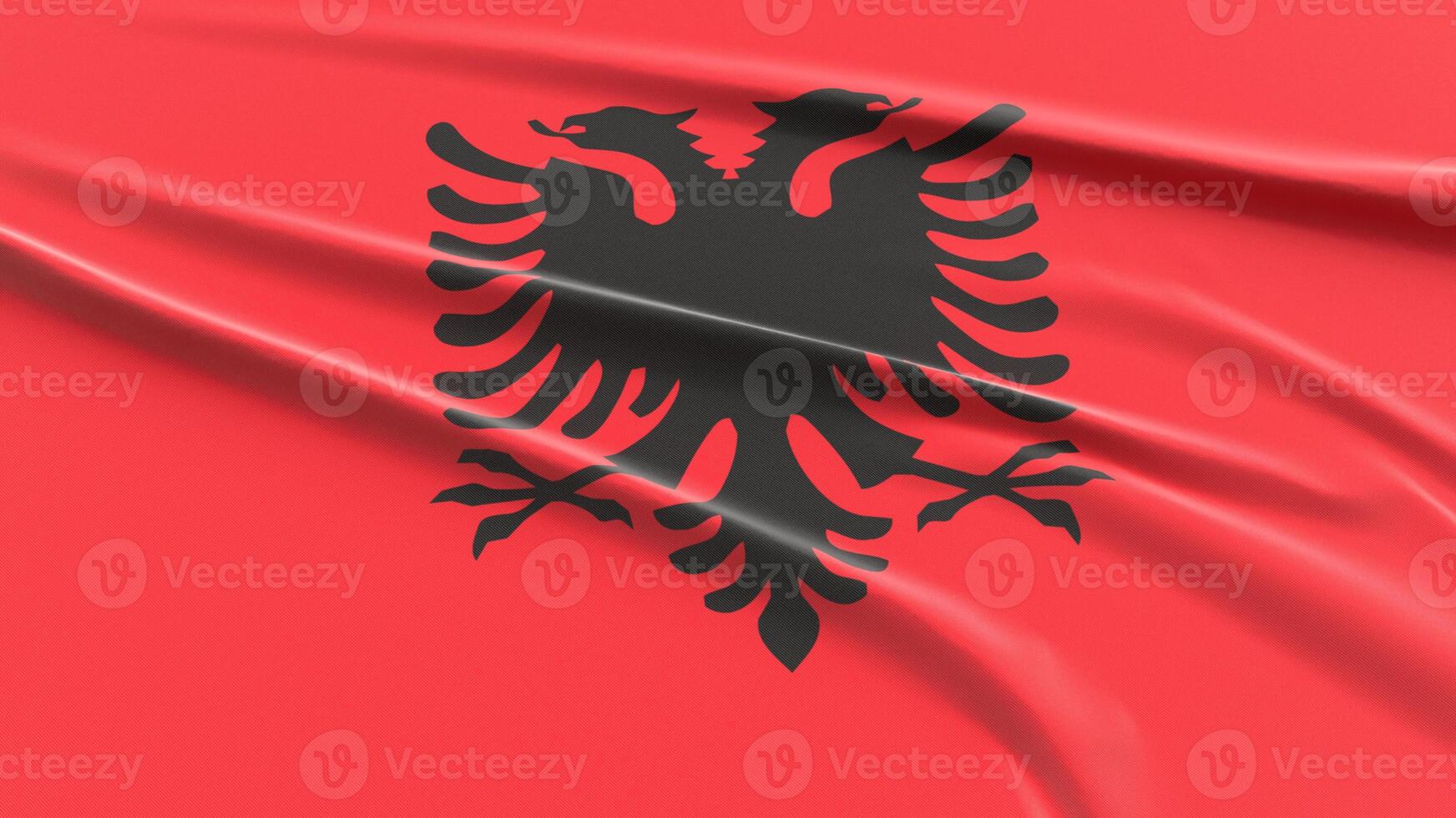 Albania flag. Fabric textured Albanian flag. 3D render illustration. photo