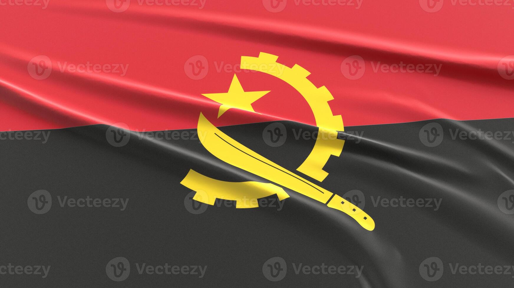 Angola flag. Fabric textured Angolan flag. 3D render illustration. photo