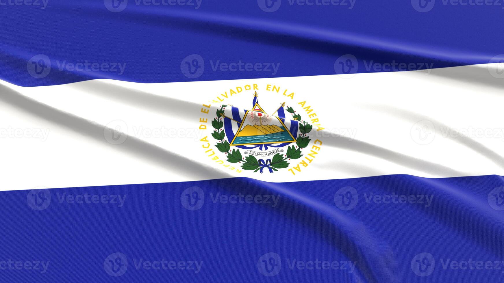 El Salvador Flag. Fabric textured Salvadorean Flag. 3D Render Illustration. photo