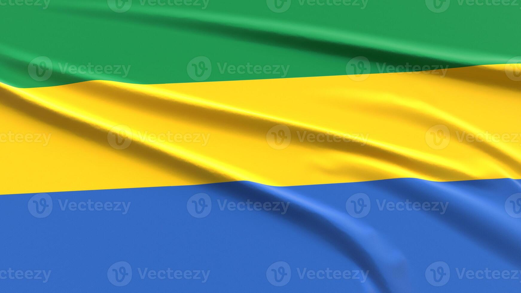 Gabon Flag. Fabric textured Gabonese Flag. 3D Render Illustration. photo