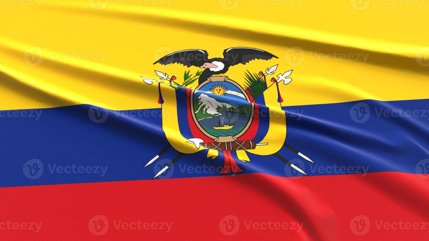 Ecuador Flag. Fabric textured Ecuadorian Flag. 3D Render Illustration. photo