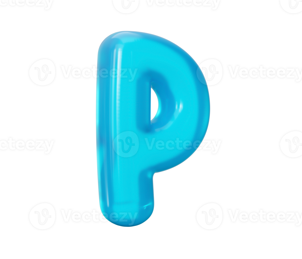 Letter p made of Aqua blue jelly liquid. 3d alphabet small letters 3d illustration png