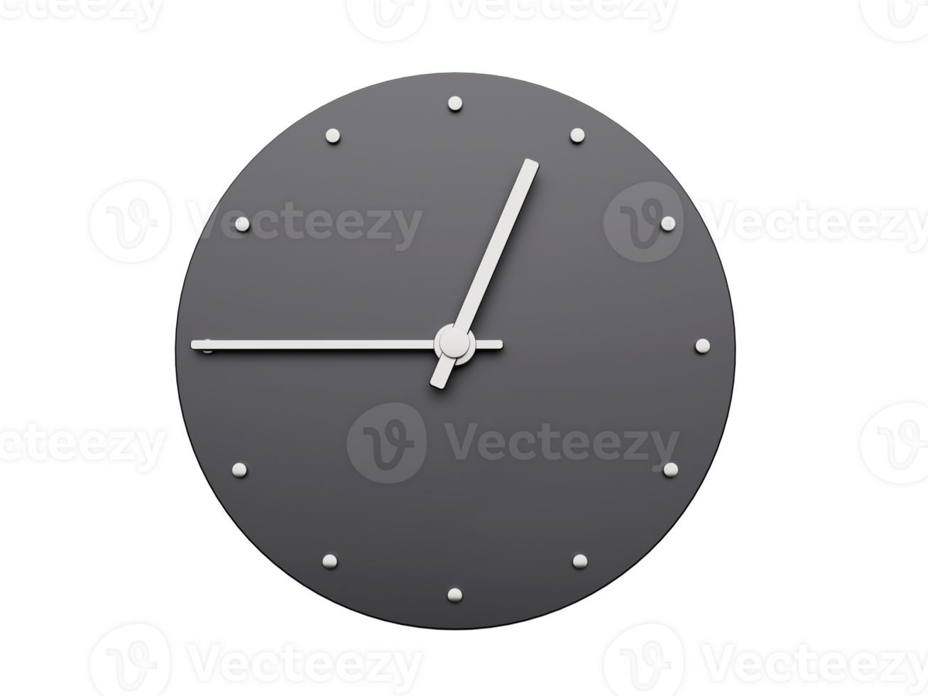 Simple clock gray quarter to one o clock. Modern Minimal Clock. 3D illustration png