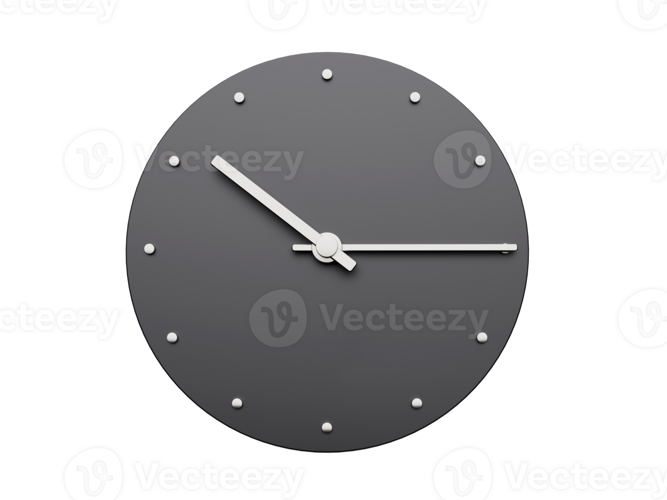 Simple clock gray 10 15 Ten Fifteen o clock. Modern Minimal Clock. 3D illustration Fifteen past ten png