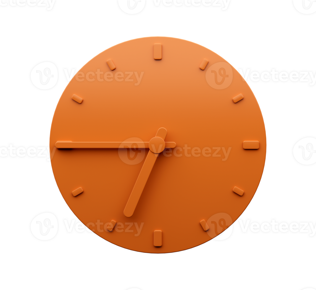 Minimal Orange clock quarter to Seven abstract Minimalist wall clock 3d Illustration png