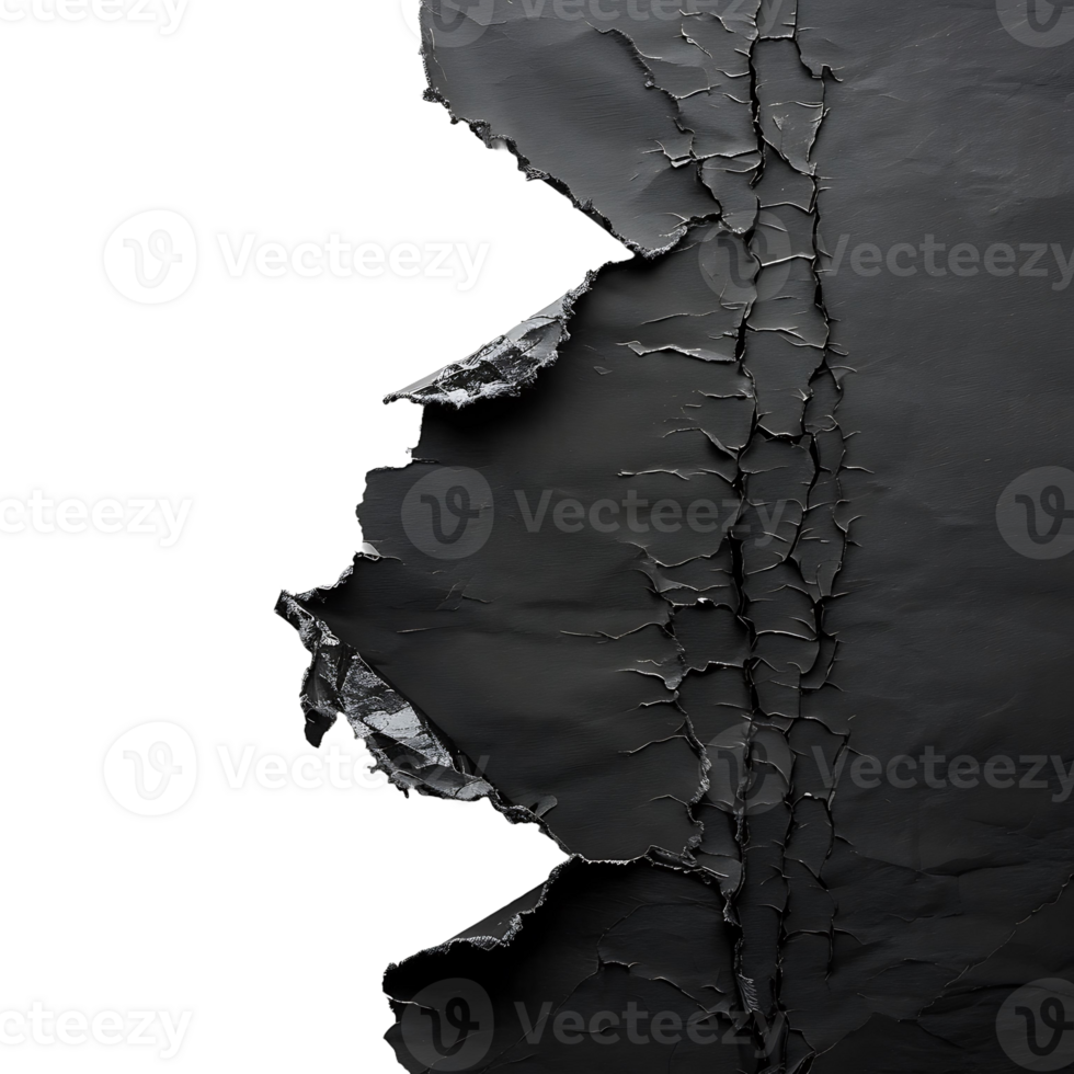 Cracked black paper texture on transparent background png