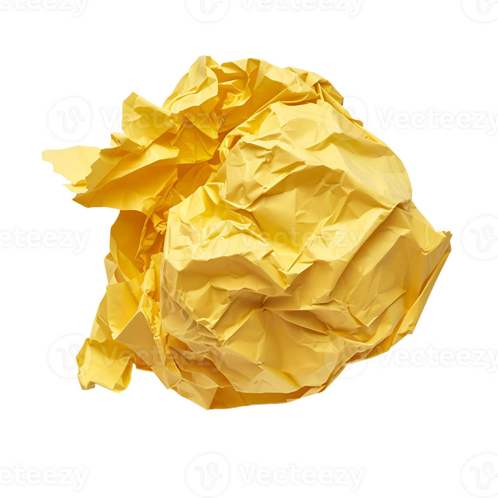 Crumpled yellow paper ball on transparent background png