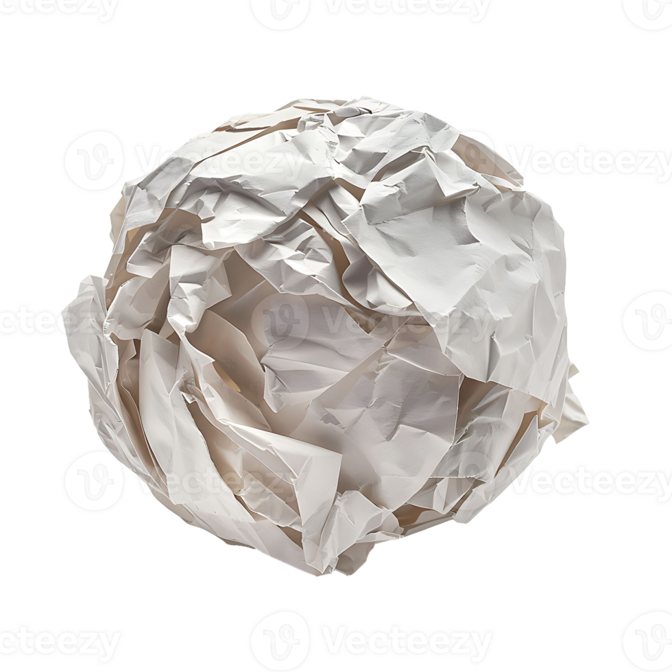 Crumpled white paper ball on transparent background png