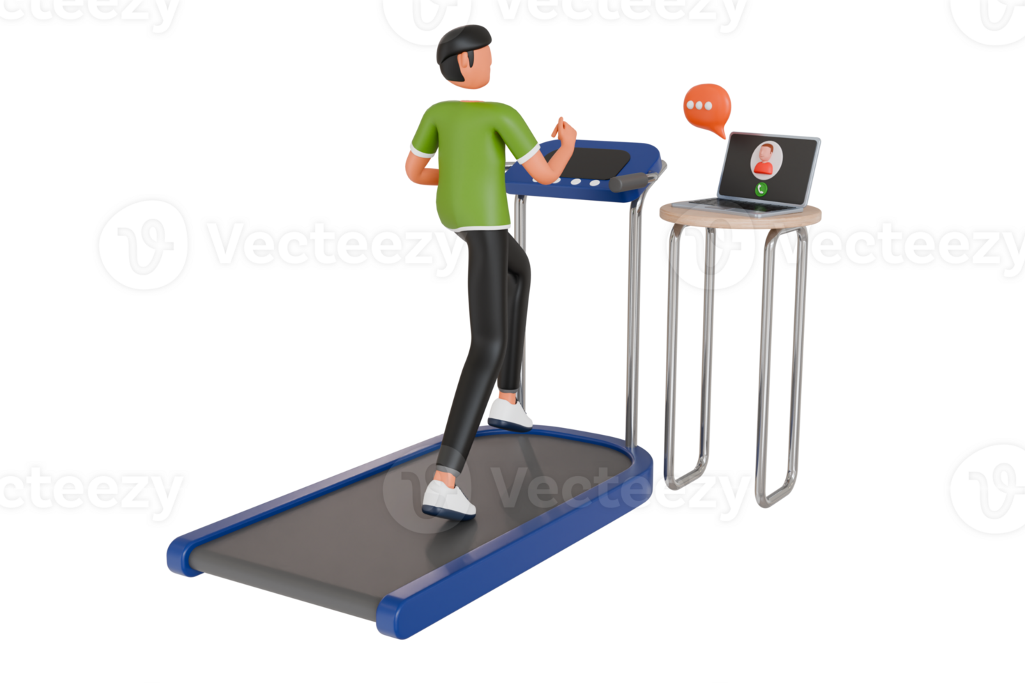 man running on treadmill while attending online meeting 3d illustration png