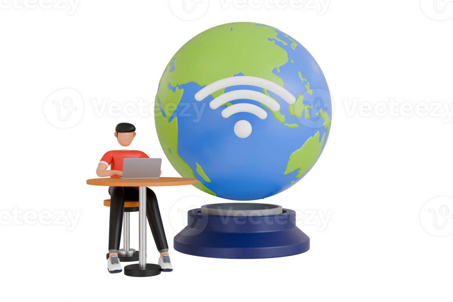 Freelancer use wifi for internet 3d illustration. Public Wifi Hotspot 3D Illustration png