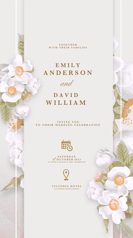 Digital Wedding Invitation Template with White Rose psd