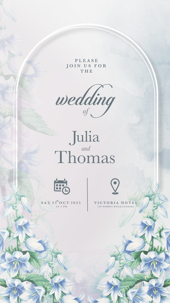 Digital Wedding Invitation Template with Blue Hyacinths psd