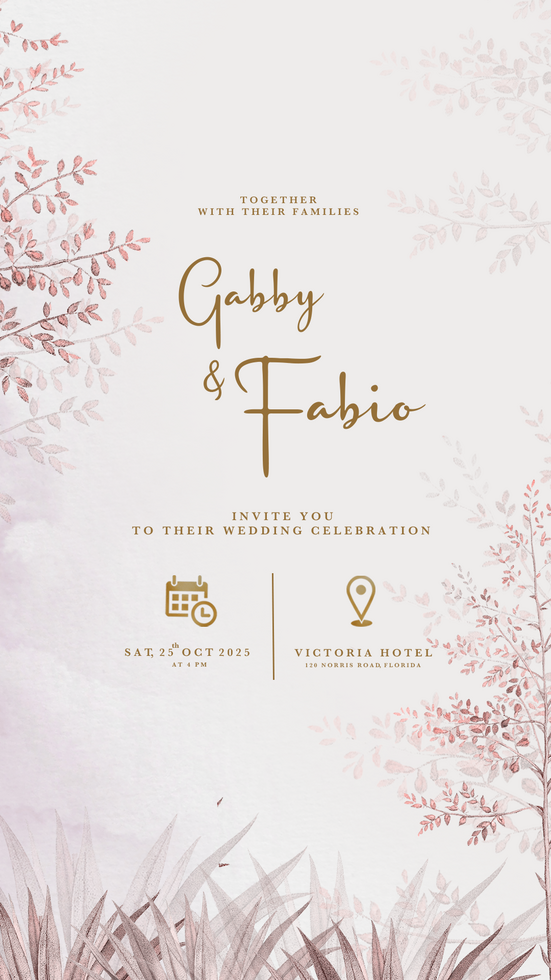 Digital Wedding Invitation Template with Foliage psd
