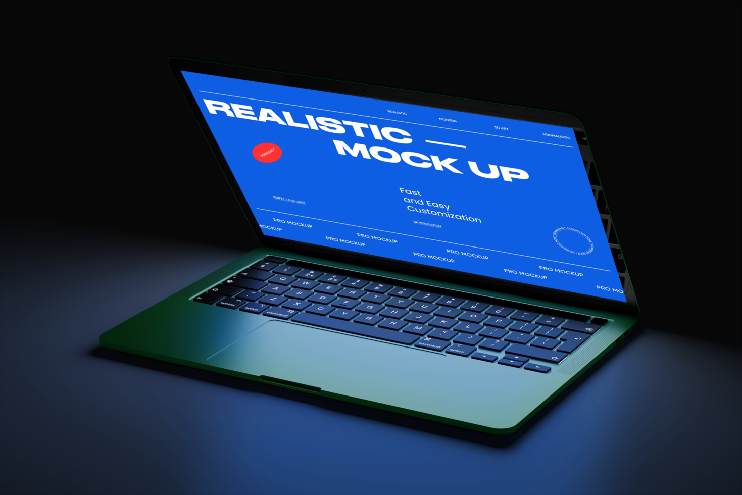 Laptop mockup and keyboard with dark background psd