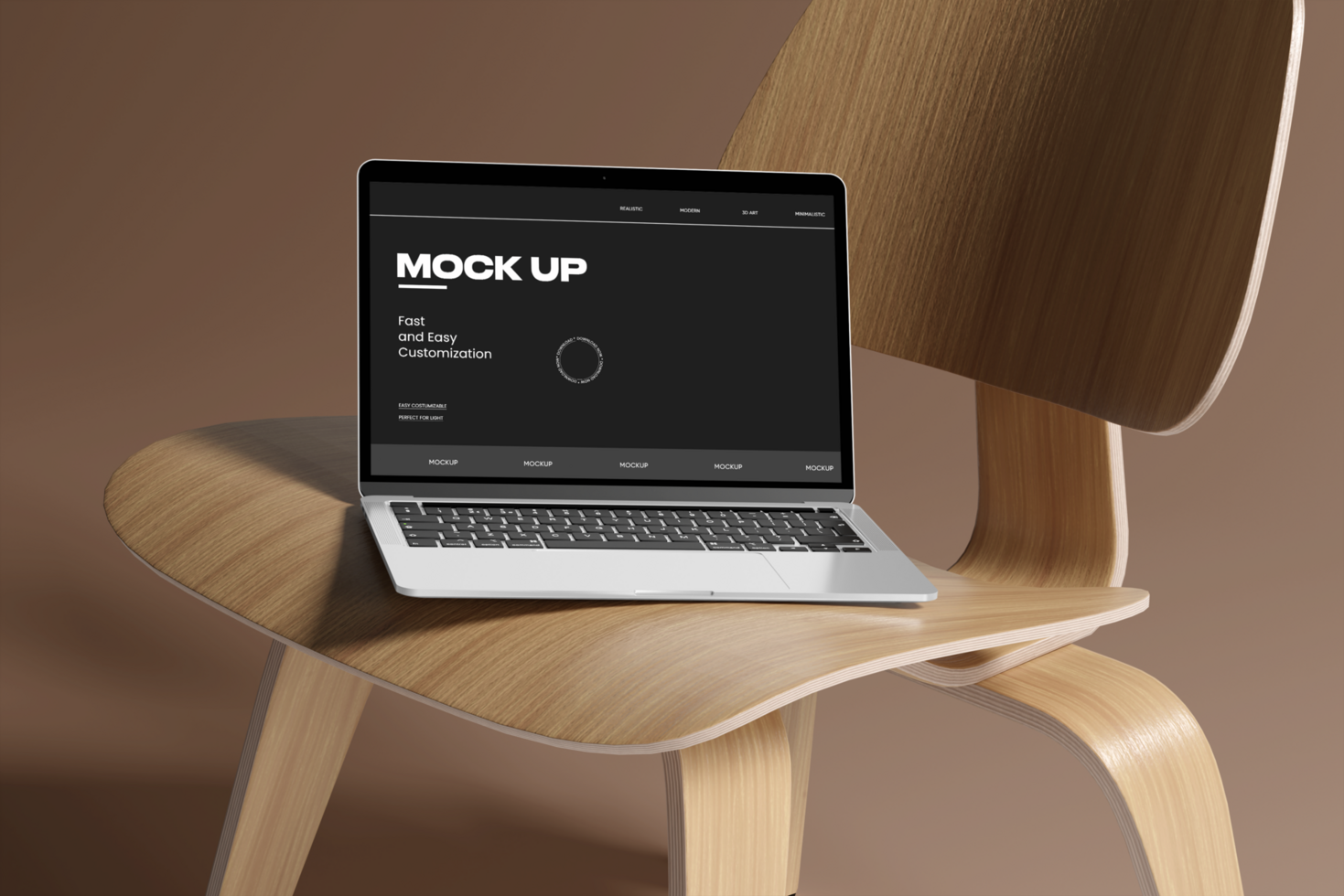laptop mockup with keyboard on the chair psd