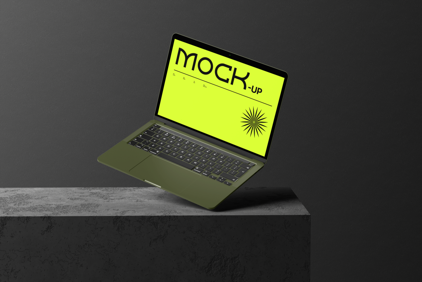 3d device mockup laptop with wall and dark background psd