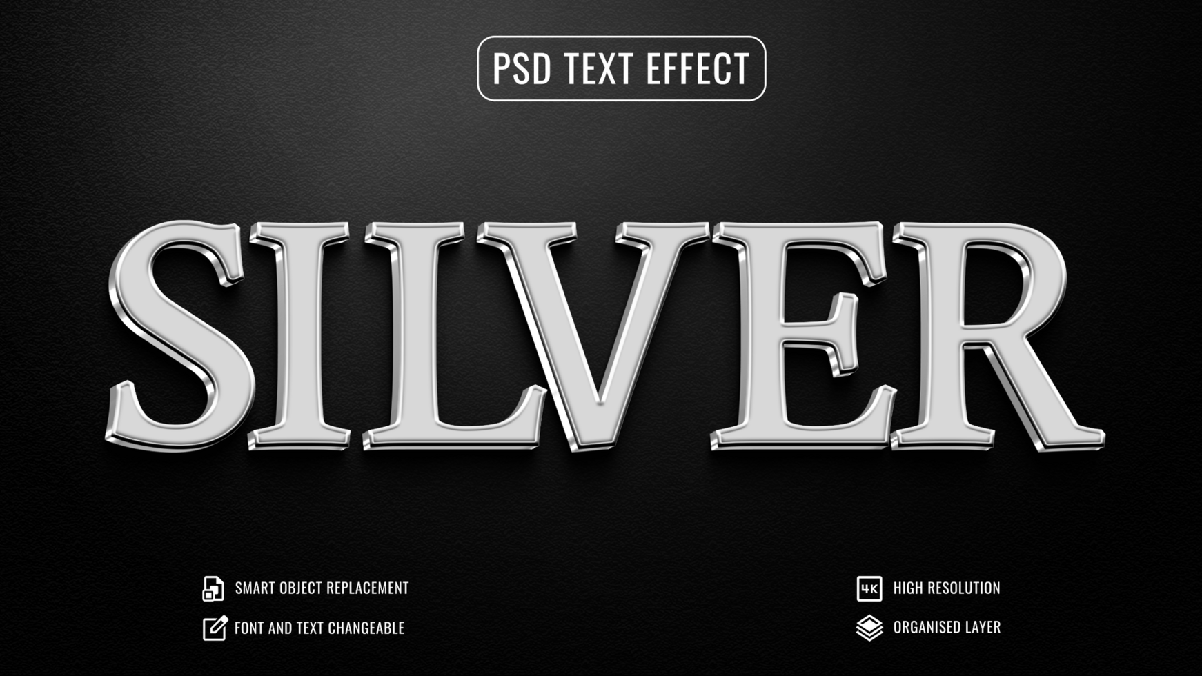 silver text effect with a black background psd