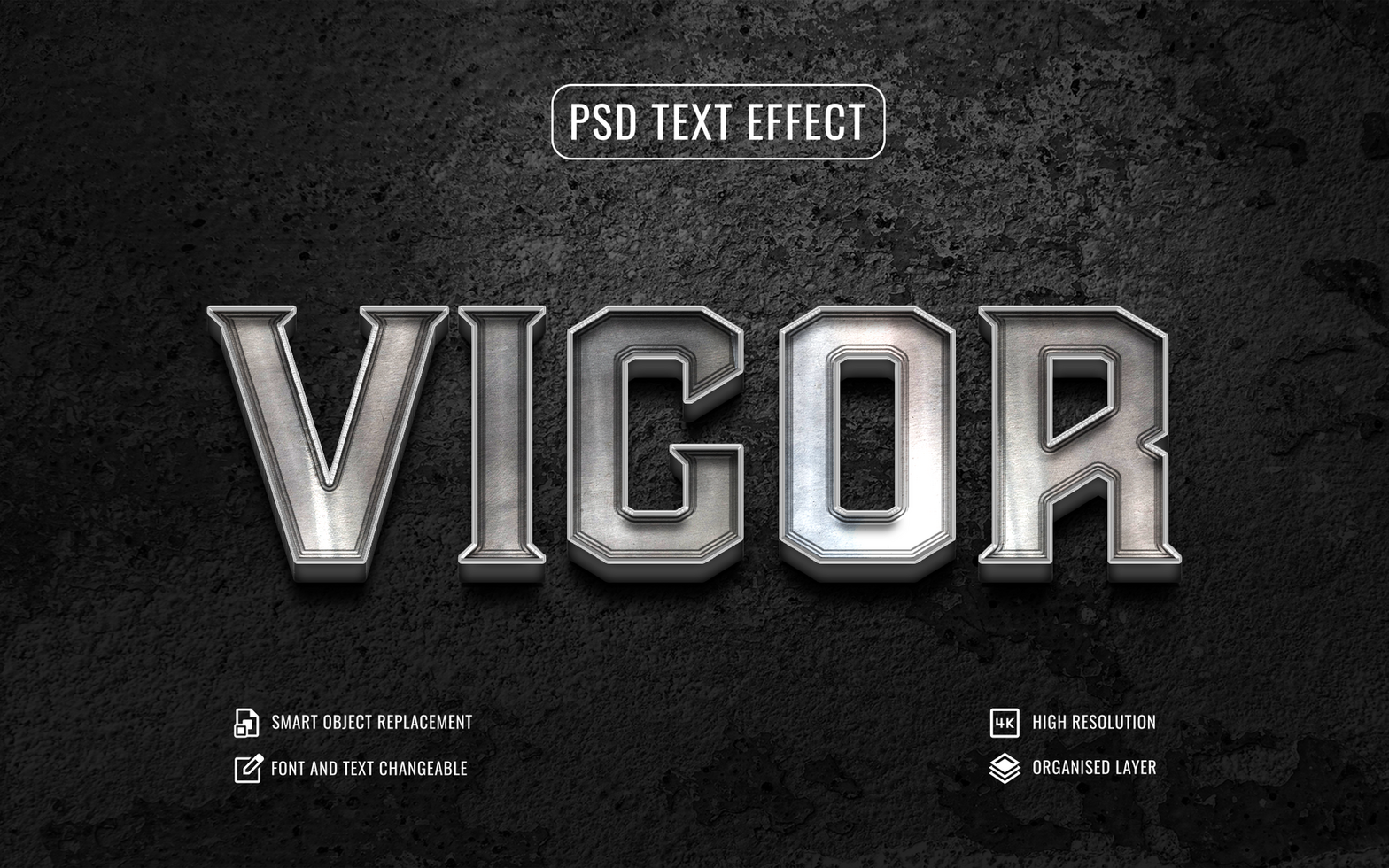 metallic movie tile text effect with grunge texture psd