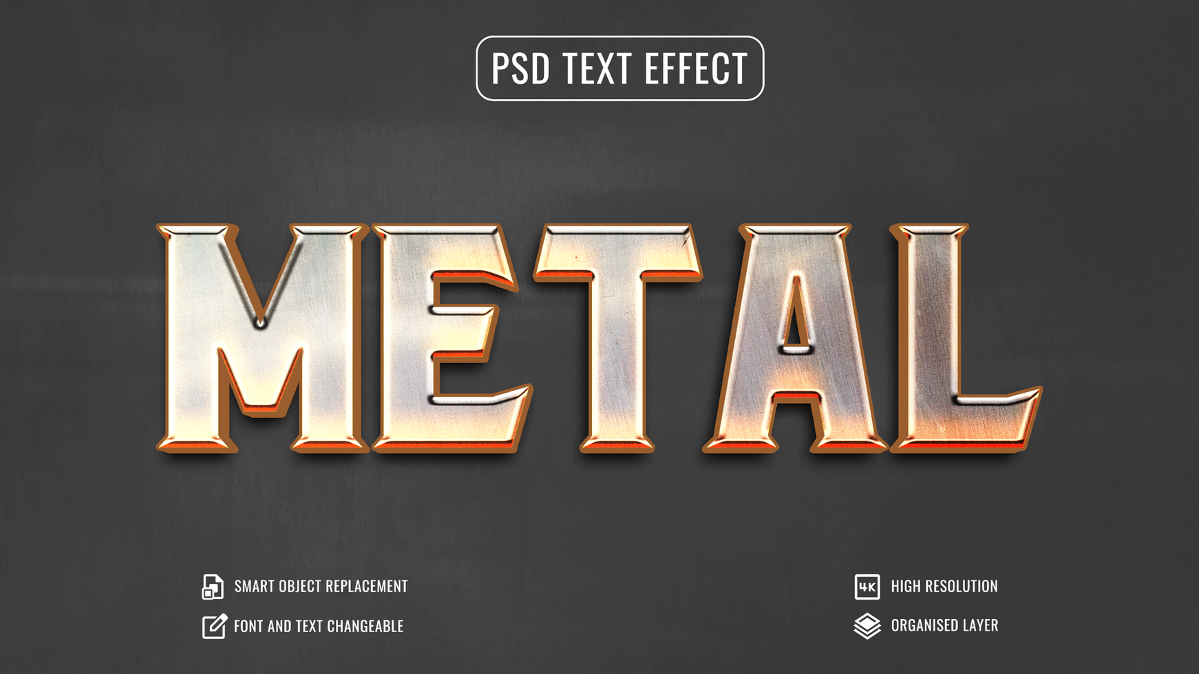 metal text effect with a black background psd