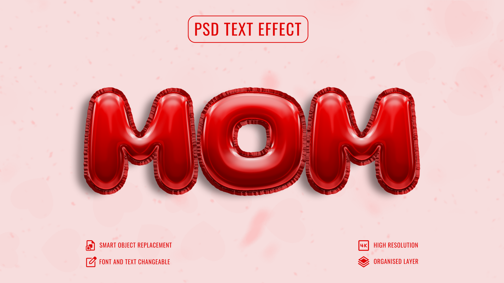 mom red balloon text effect psd