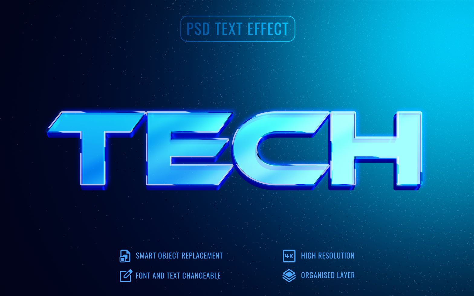 3d blue tech text effect psd