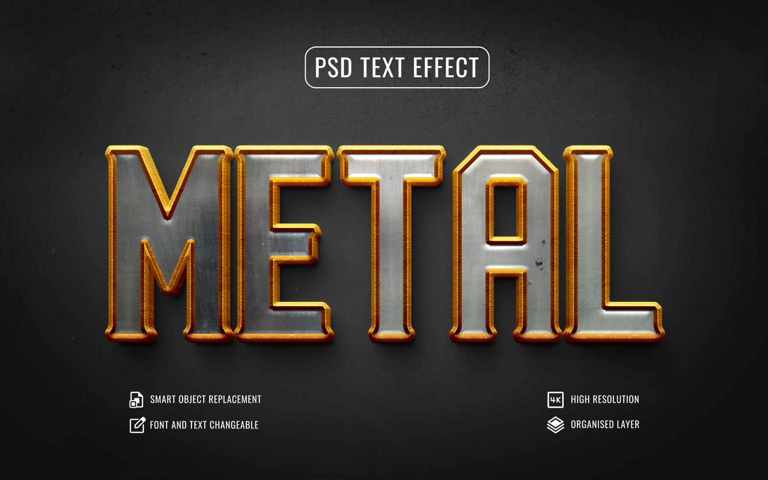 metal text effect with a black background psd