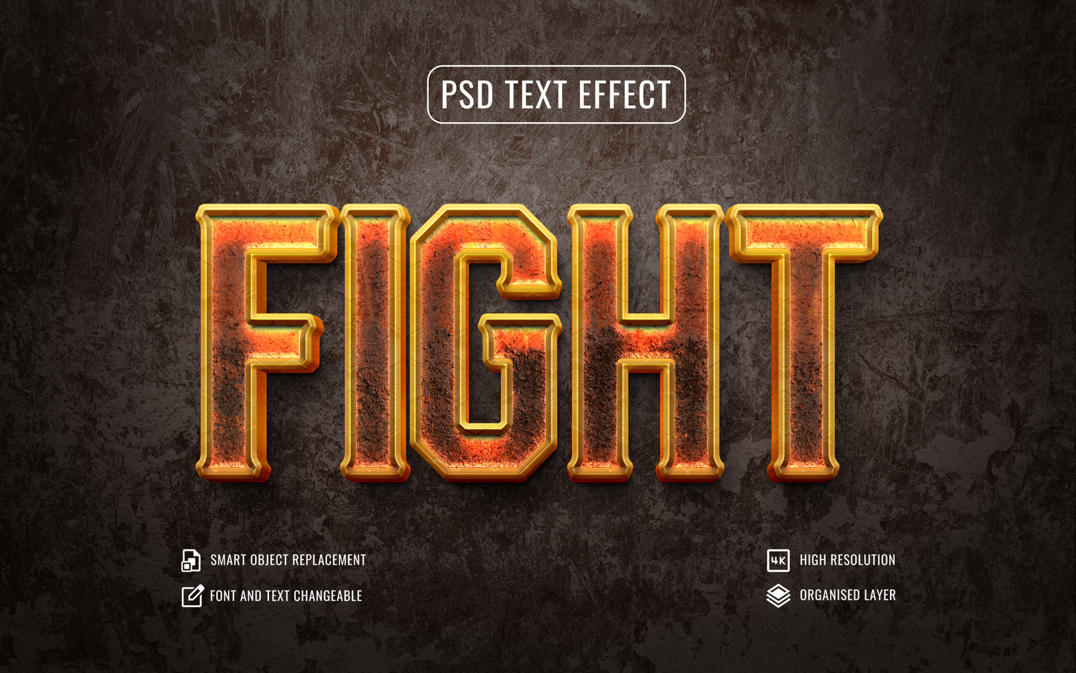 fight text effect with a metal texture psd