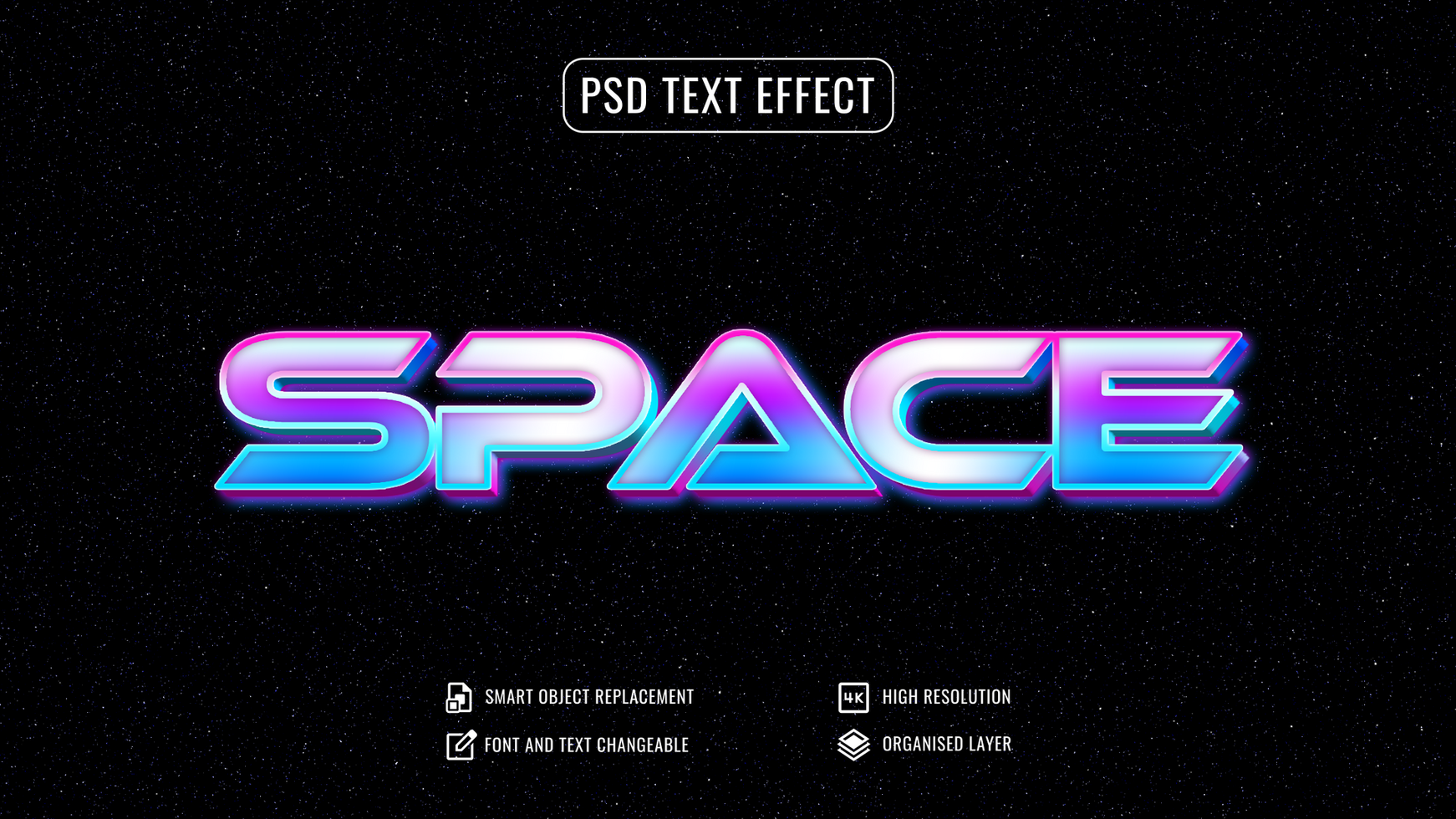 space text effect with a black background psd