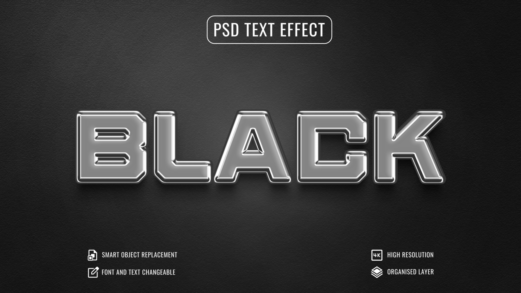 shiny metallic black text effect with a black background psd
