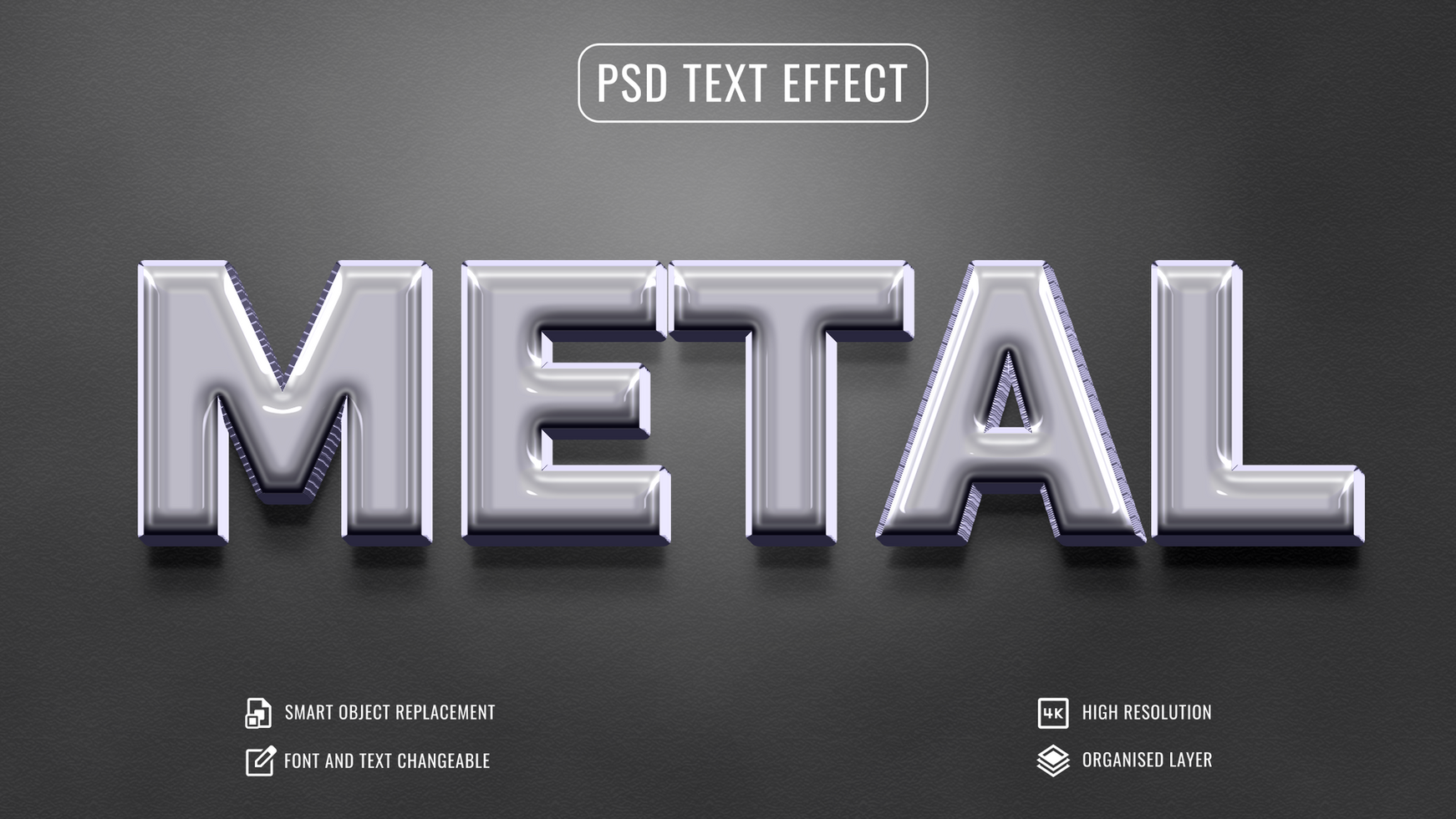3d silver metal text effect with black background psd