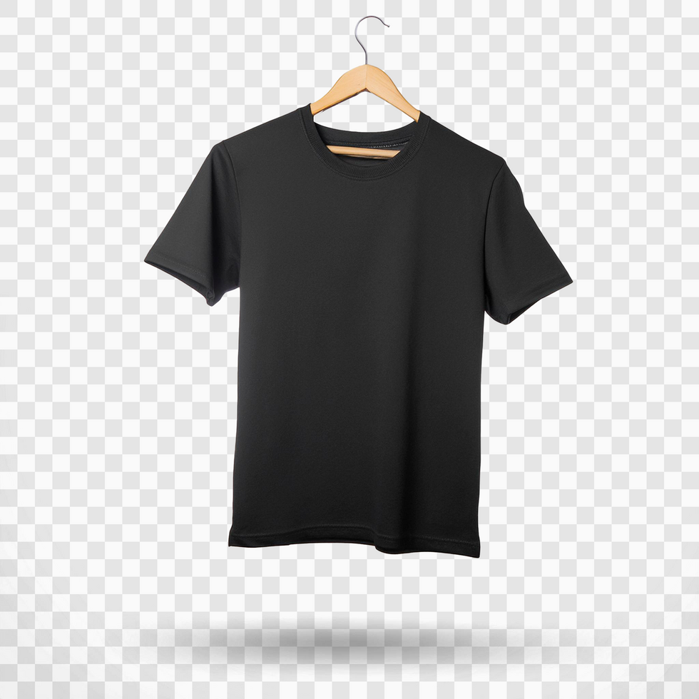 Black t shirt with hanger on isolated transparent background psd