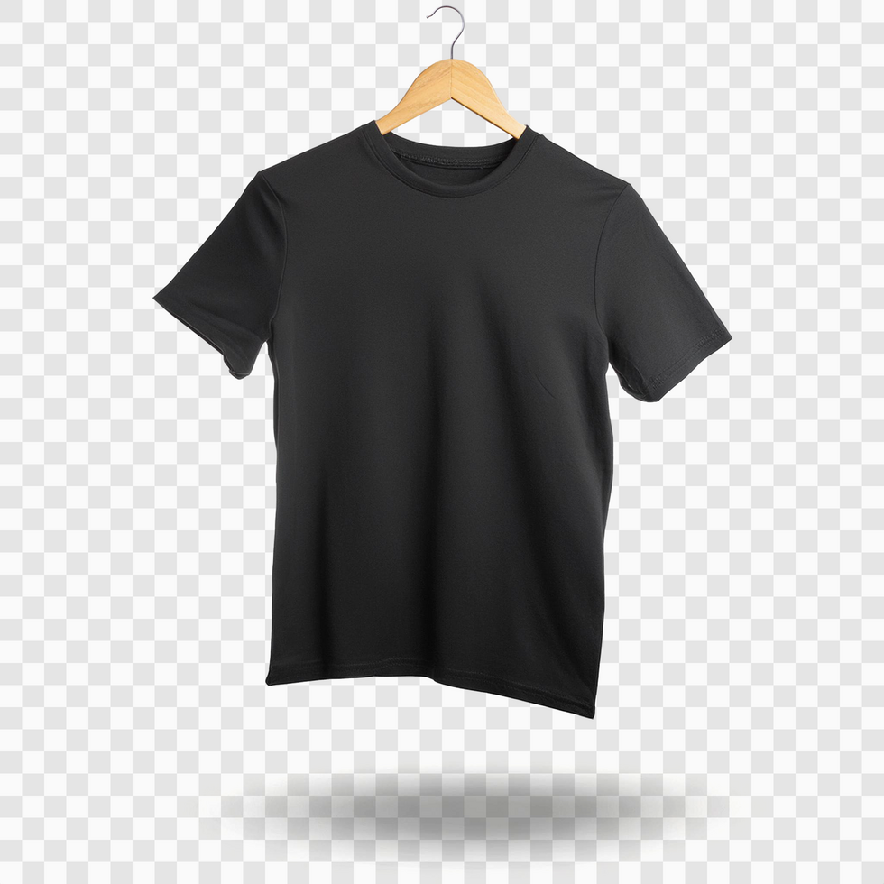Black t shirt hanger on isolated transparent background psd