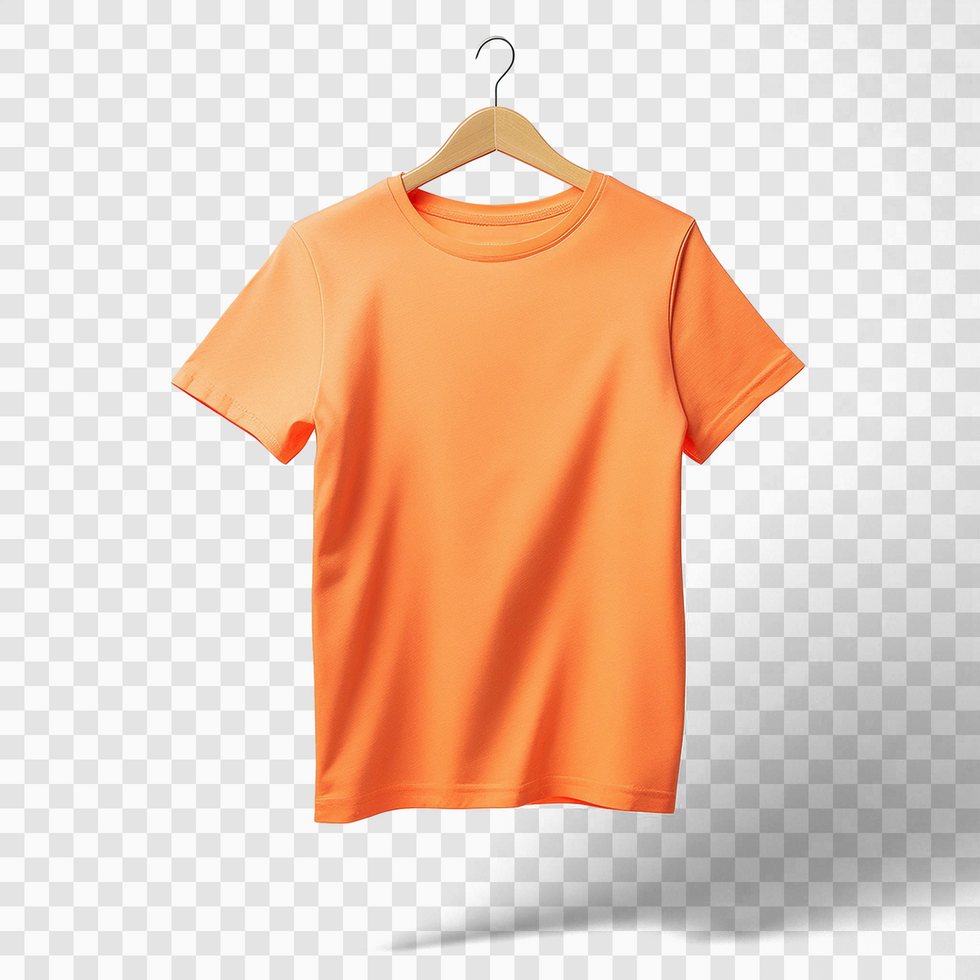 Orange t shirt with hanger on isolated transparent background psd