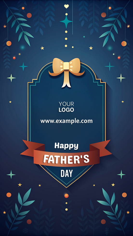 A blue poster Happy Father's Day template with a bow and stars on it psd