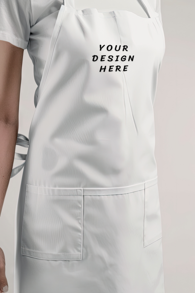 White apron mockup with female model psd