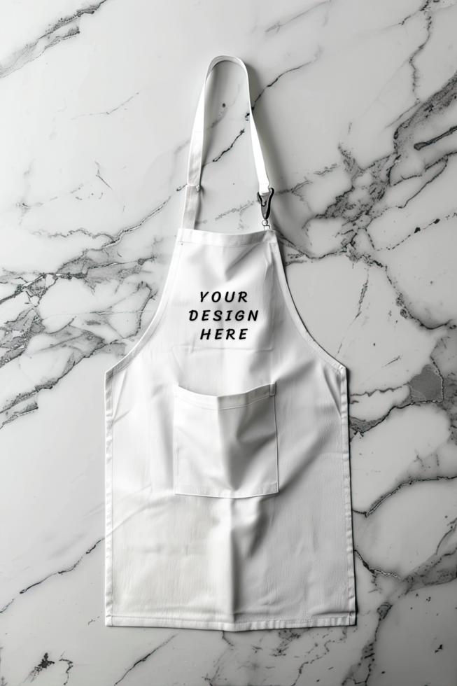 White apron mockup on marble background psd
