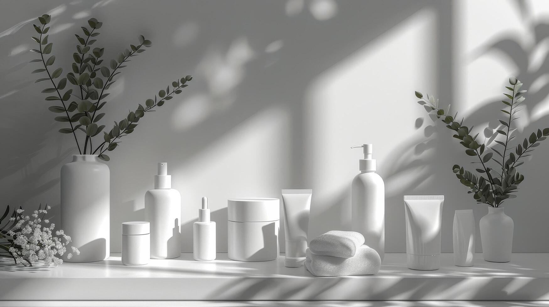 White Counter Filled With Bottles and Containers photo