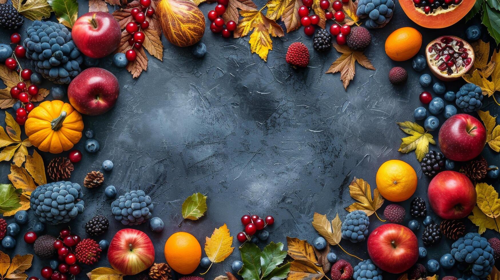 Assorted Fruits and Vegetables Arranged in a Circle photo