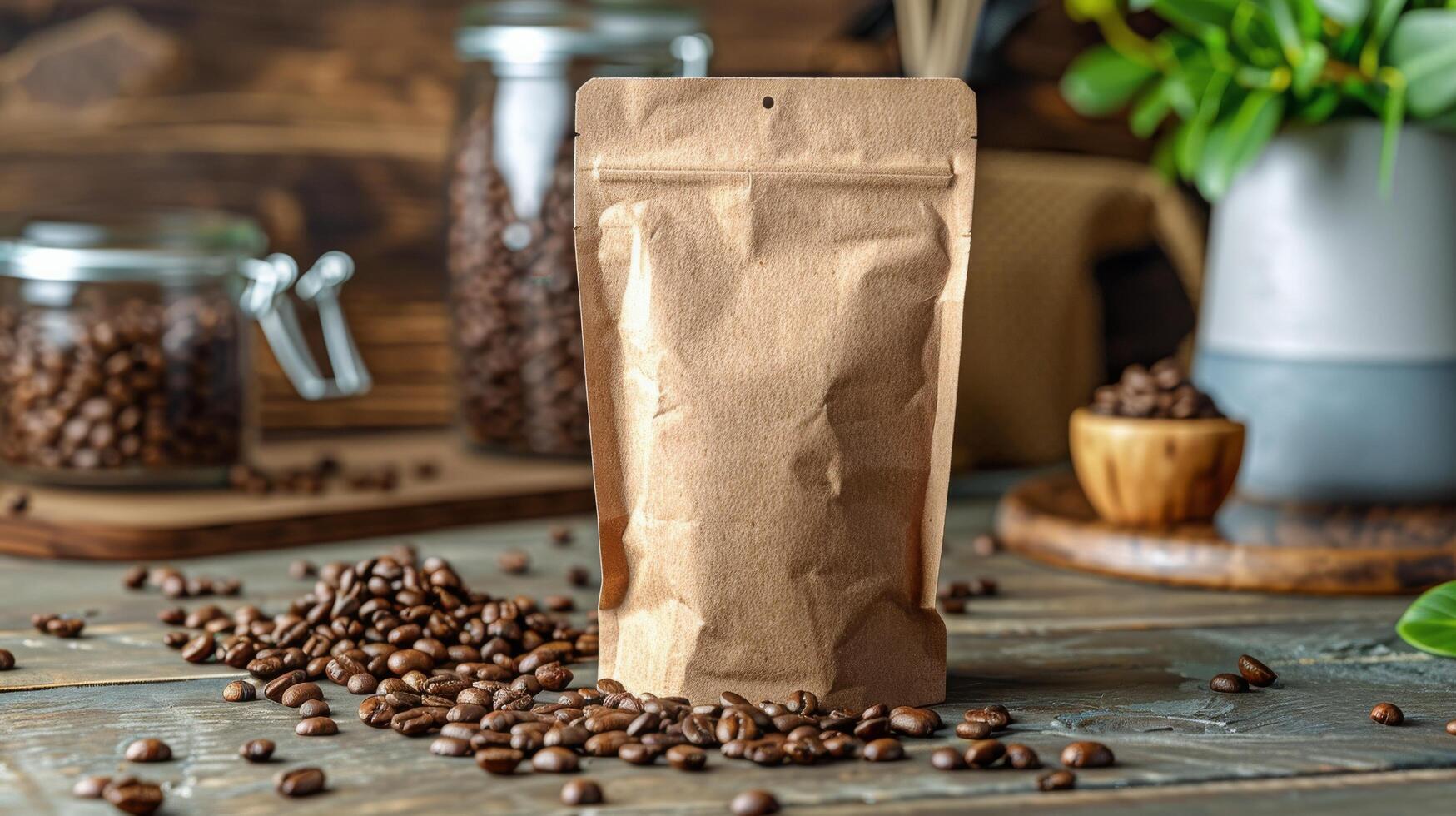 Bag of Coffee Beans on Table photo
