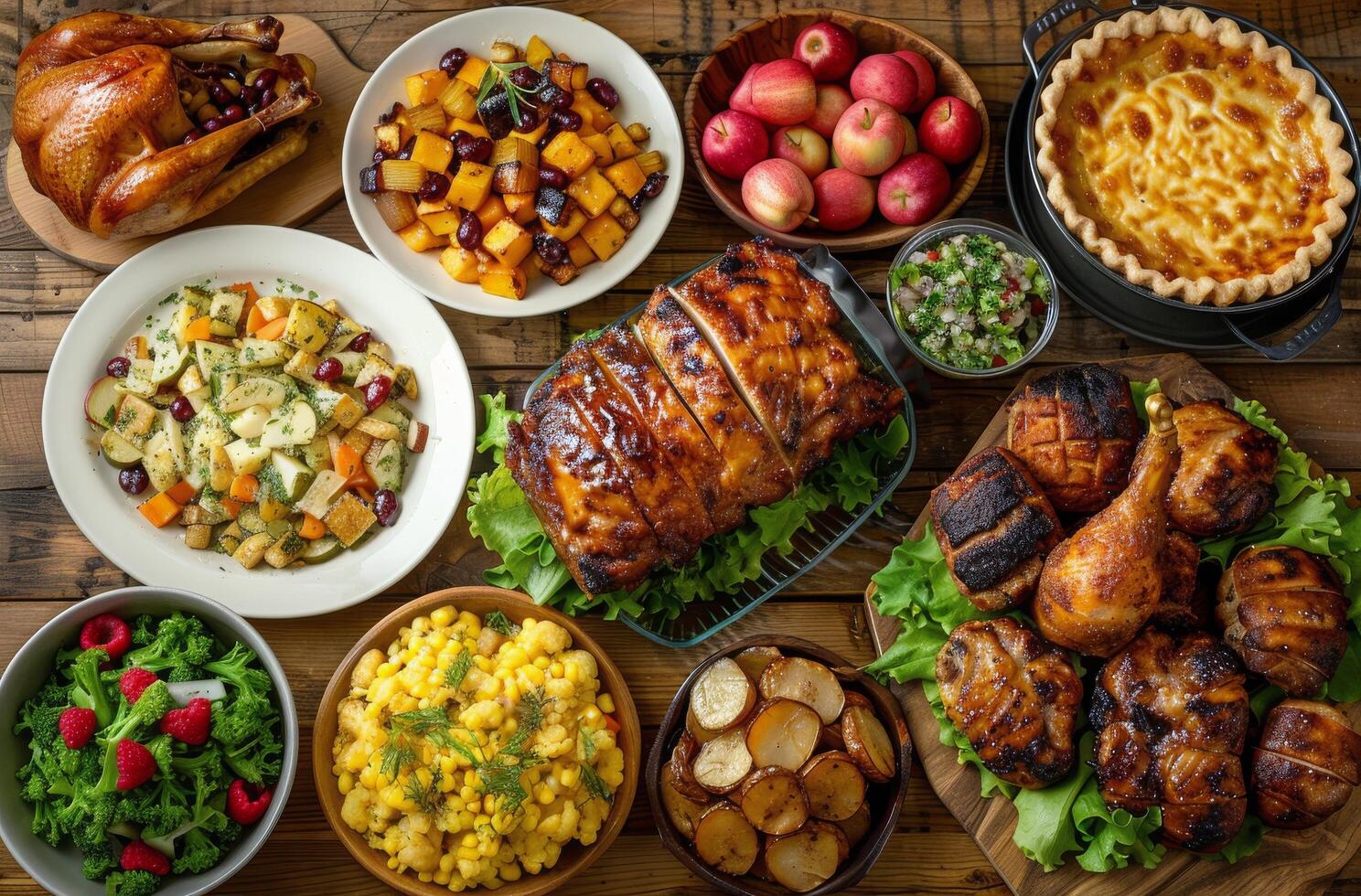 Diverse Spread of Food on Table photo