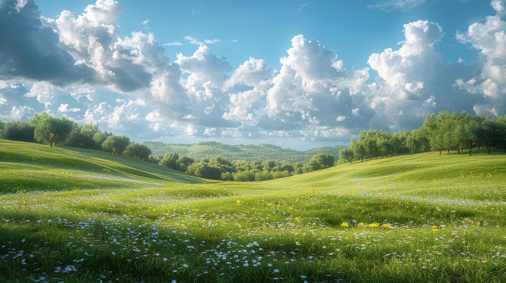 Field With Grass and Flowers Under Blue Sky photo