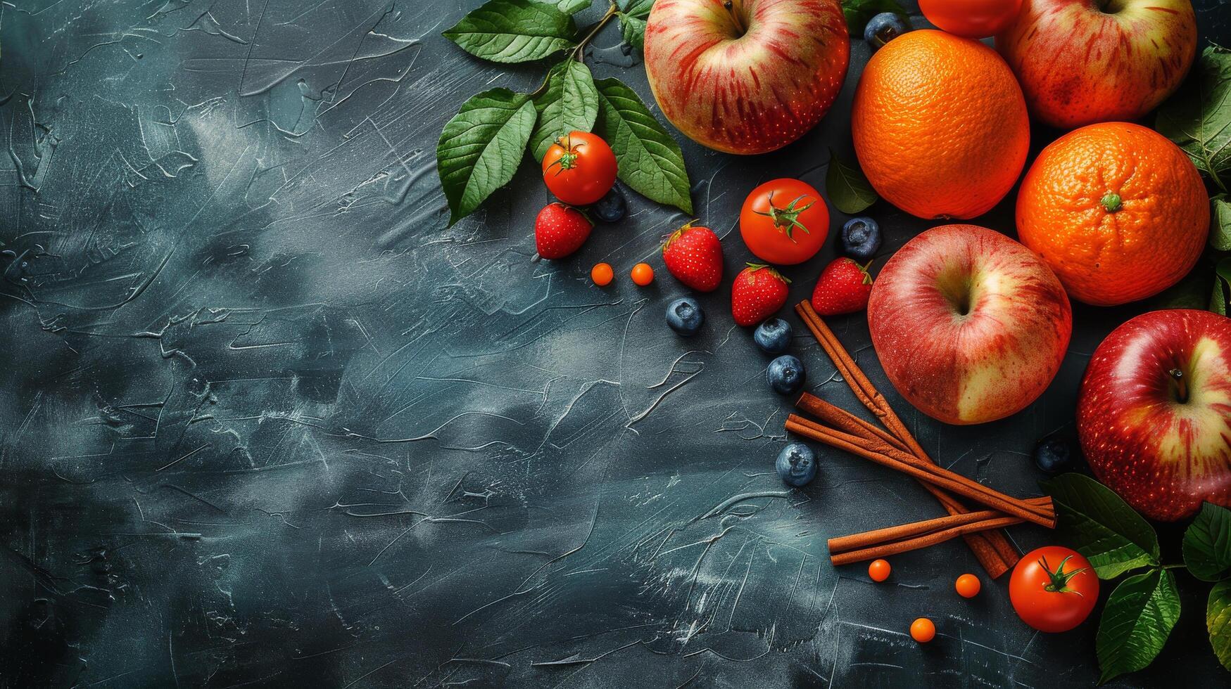 Still Life With Apples, Oranges, Berries, and Cinnamon Sticks photo
