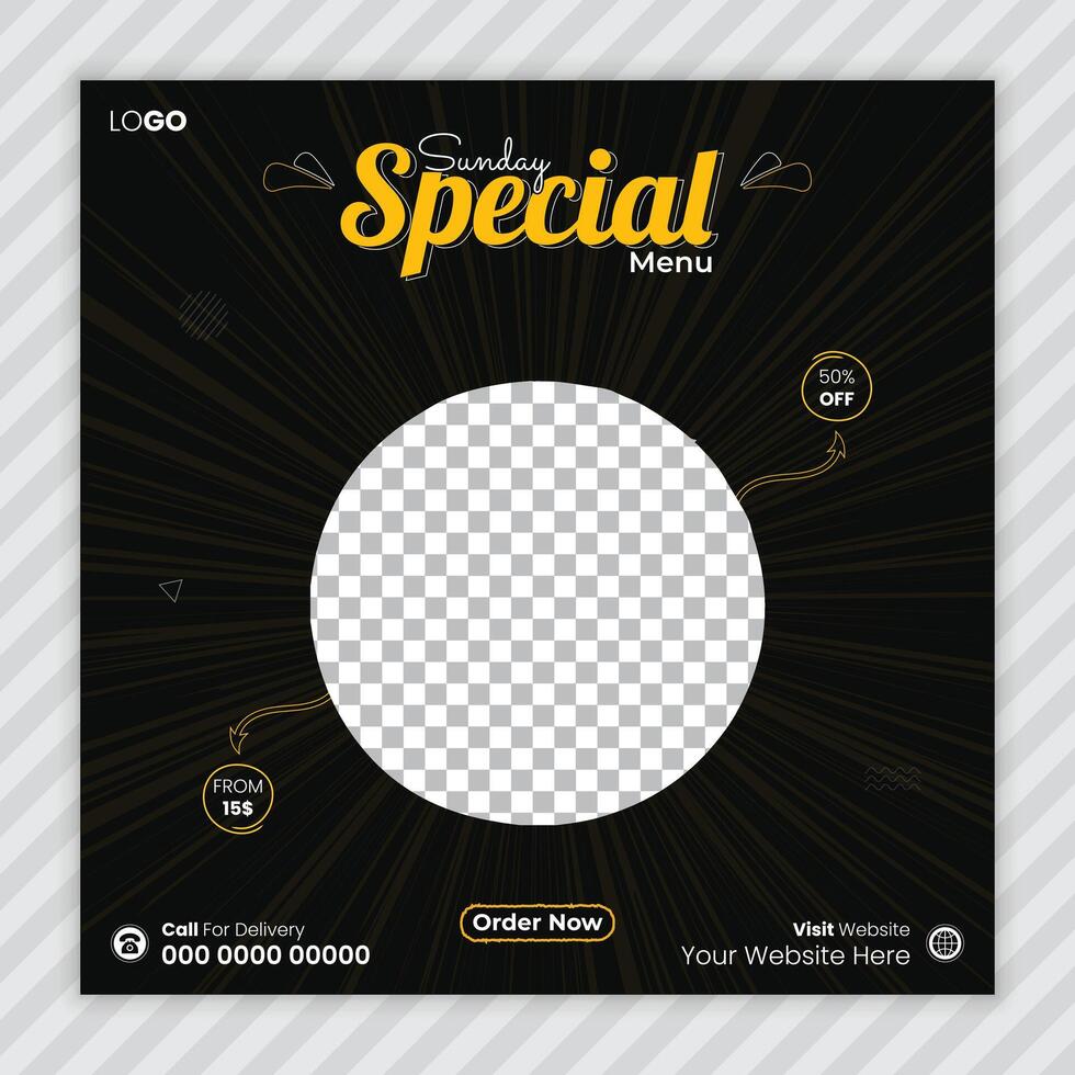 Food or restaurant social media post template, Food menu square web banner template design vector